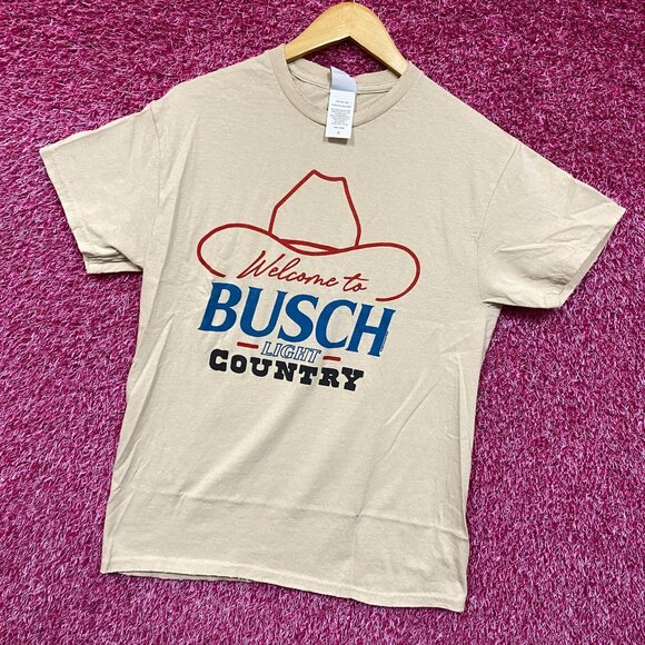 Welcome To Busch Light Country Vintage Style Beige T-Shirt Small - Picture 3 of 4